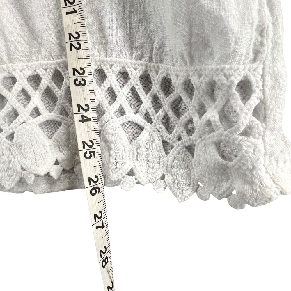 Lungo L'Arno Top Womens S White Linen Blouse Lace Crochet Cottage Beach Italy - Picture 8 of 12
